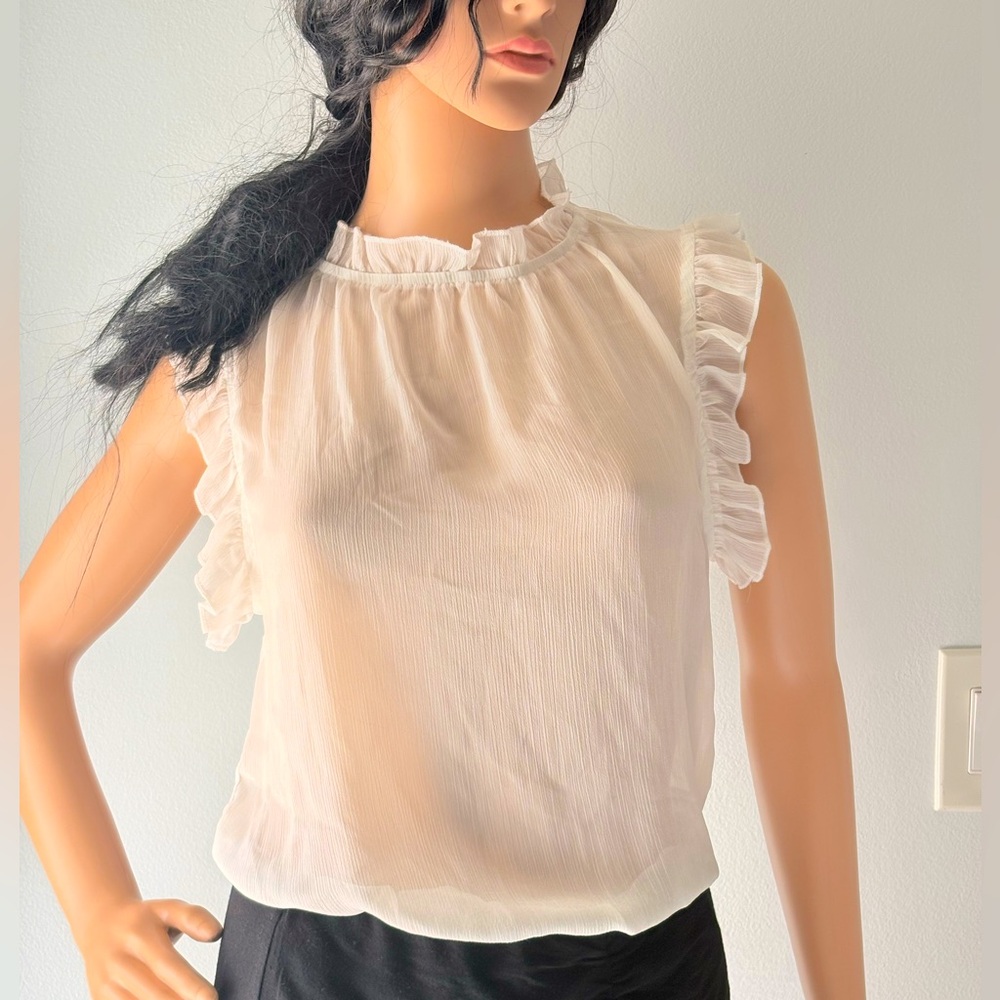 Shinestar white top elastic on neck. Beautiful, elegant ruffle on sleeves /neck
